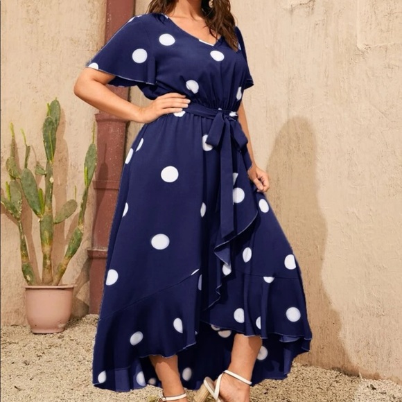 Polka dot wrap hem belted maxi dress - Picture 4 of 15